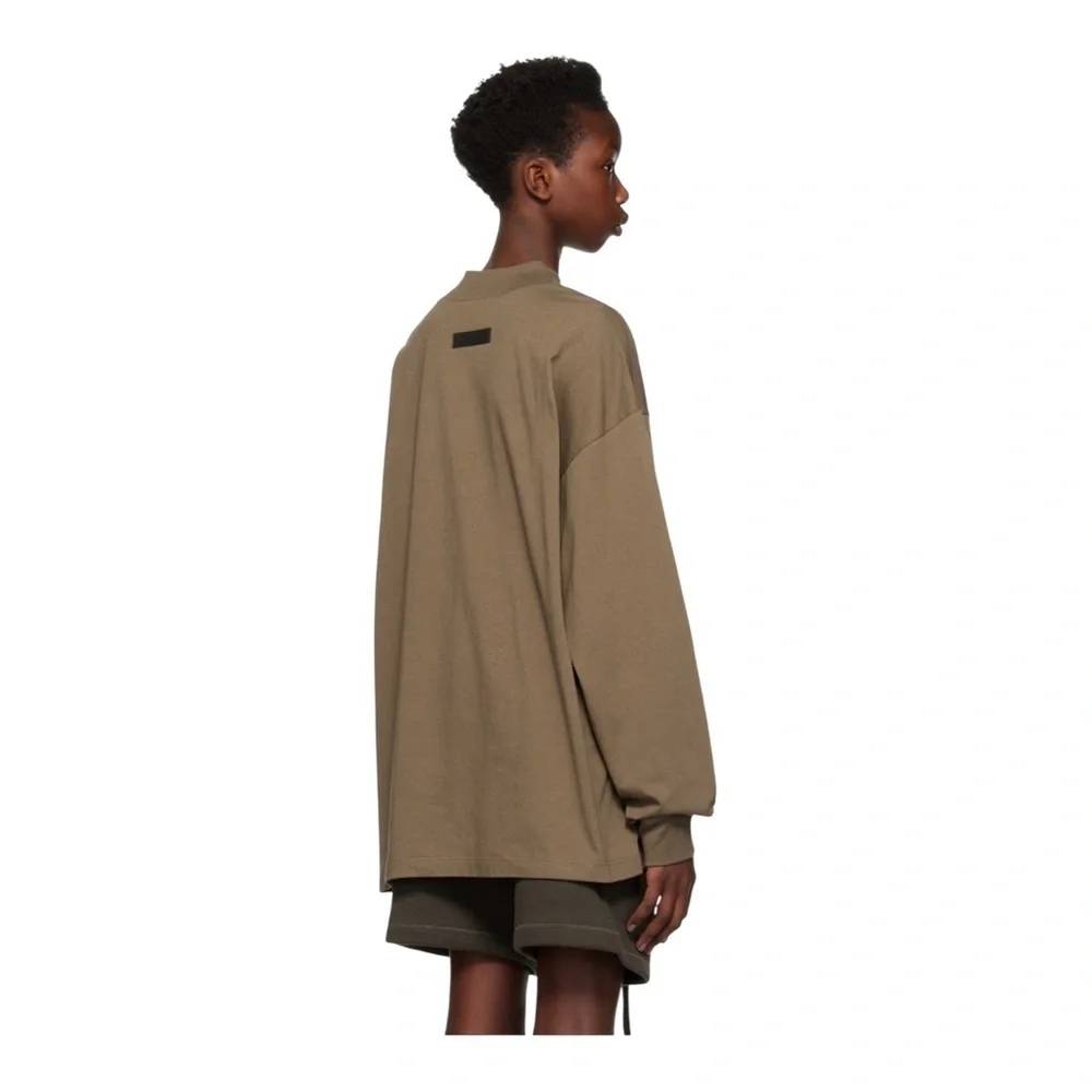Fear of God ESSENTIALS Brown Flocked Long Sleeve T-Shirt in Wood